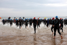 Start of the Bamburgh Triathlon with Bamburgh Castle